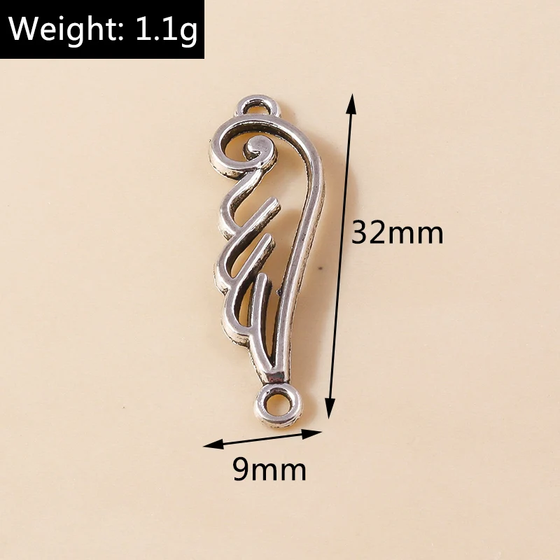 Leslie 30 Stück 32 x 9 mm Doppelloch-Silberfarben, kleine Legierung, Engelsflügel, Charms-Anhänger für DIY-Armbänder, Halsketten, Herstellung – Detail 2