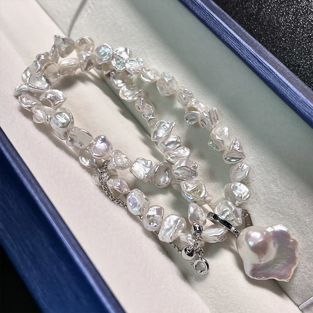 

Ожерелье в стиле барокко свободного размера с цветами — натуральный пресноводный жемчуг, регулируемое 18–20 дюймов, уникальное PN031