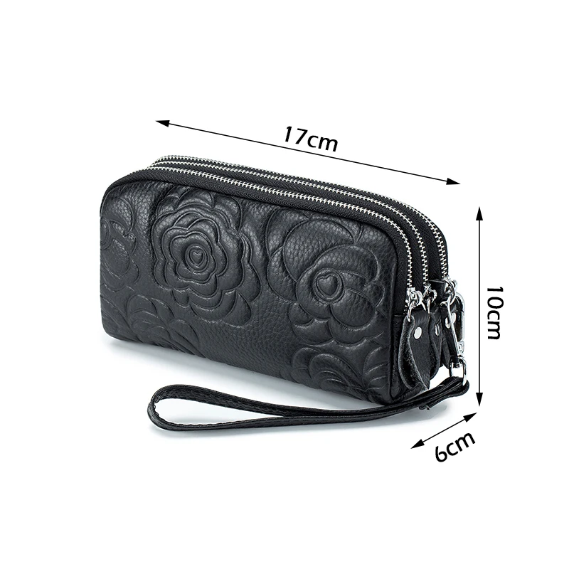 Women's Handbag 3 Layer Zipper Large Capacity Cowhide Phone Clutch Bag Wallet Pressed Pattern Leather Bag Fashion