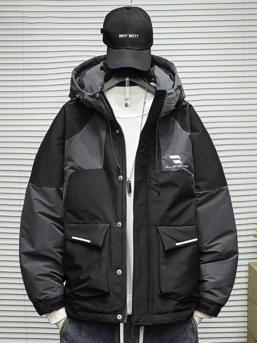 

Модная мужская пуховая куртка для активного отдыха с капюшоном, свободного кроя, теплая верхняя одежда, светоотражающая, больших размеров, морозостойкая, 90% белый пух