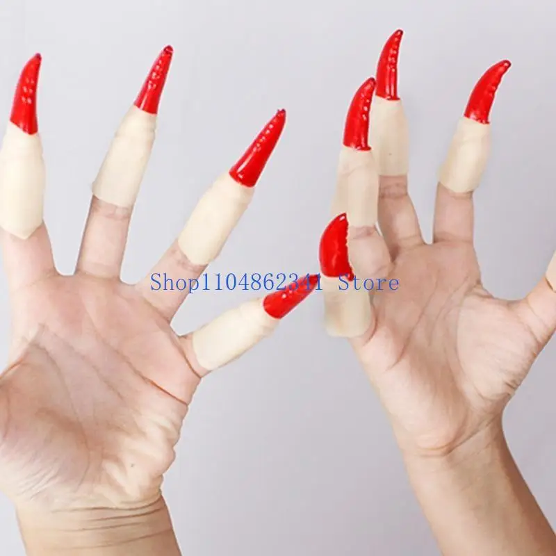 5asd Хэллоуин Поддельные Ведьмины Гвозди Страшный Нос Ведьмы Хэллоуин Костюм Реквизит Черный Красный Длинные Ногти Зомби Пальцы