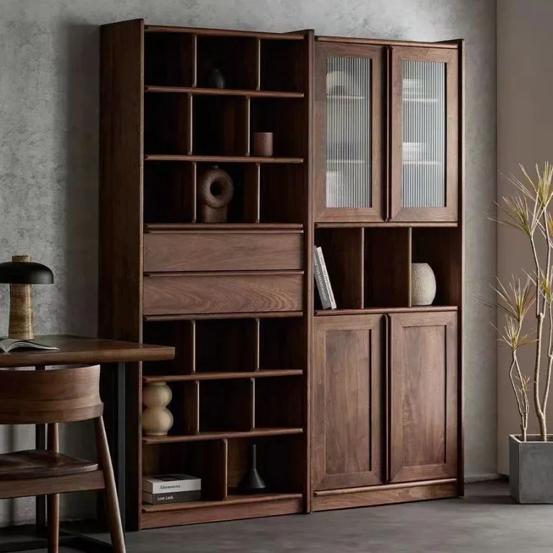 Nordic all-solid wood combination display cabinet, floor-to-ceiling locker with door