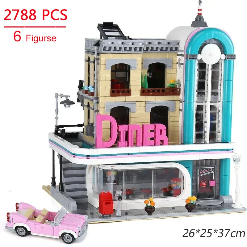 MINISO Disney NEW 2778Pcs Compatible With Downtown Diner Building Blocks 6 Figures10260 Model Bricks for Kids Adult Toys Gifts