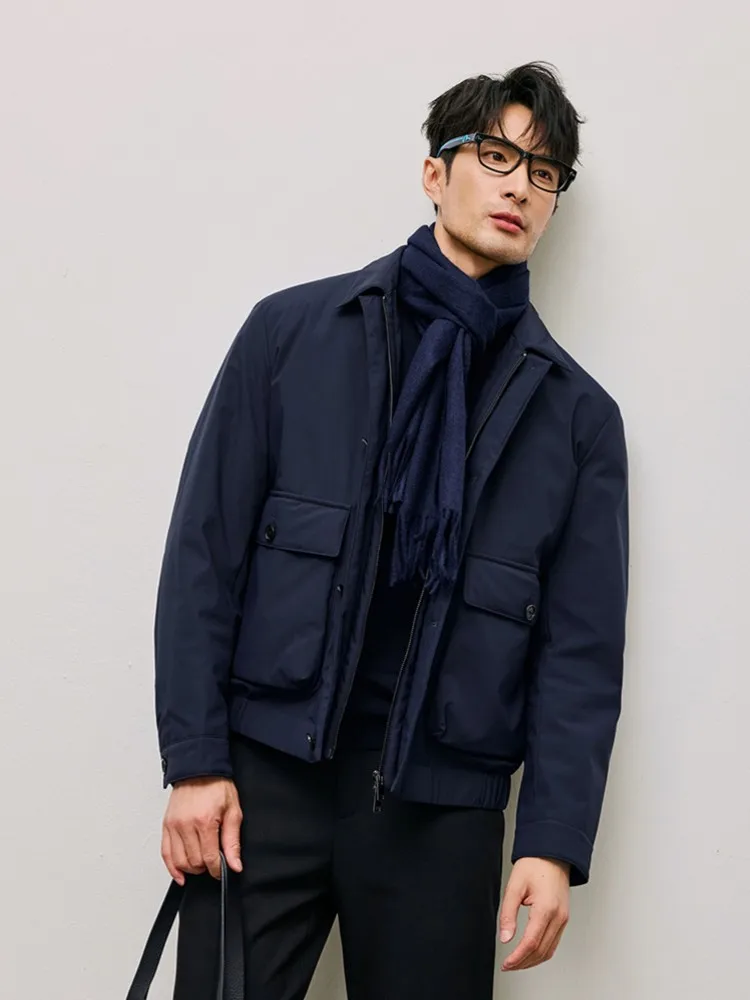 Winter Fashion Mens White Goose Down Coat Turndown Collar Casual Outetrwear Long Sleeve Warm Male Office Work Windproof Jacket