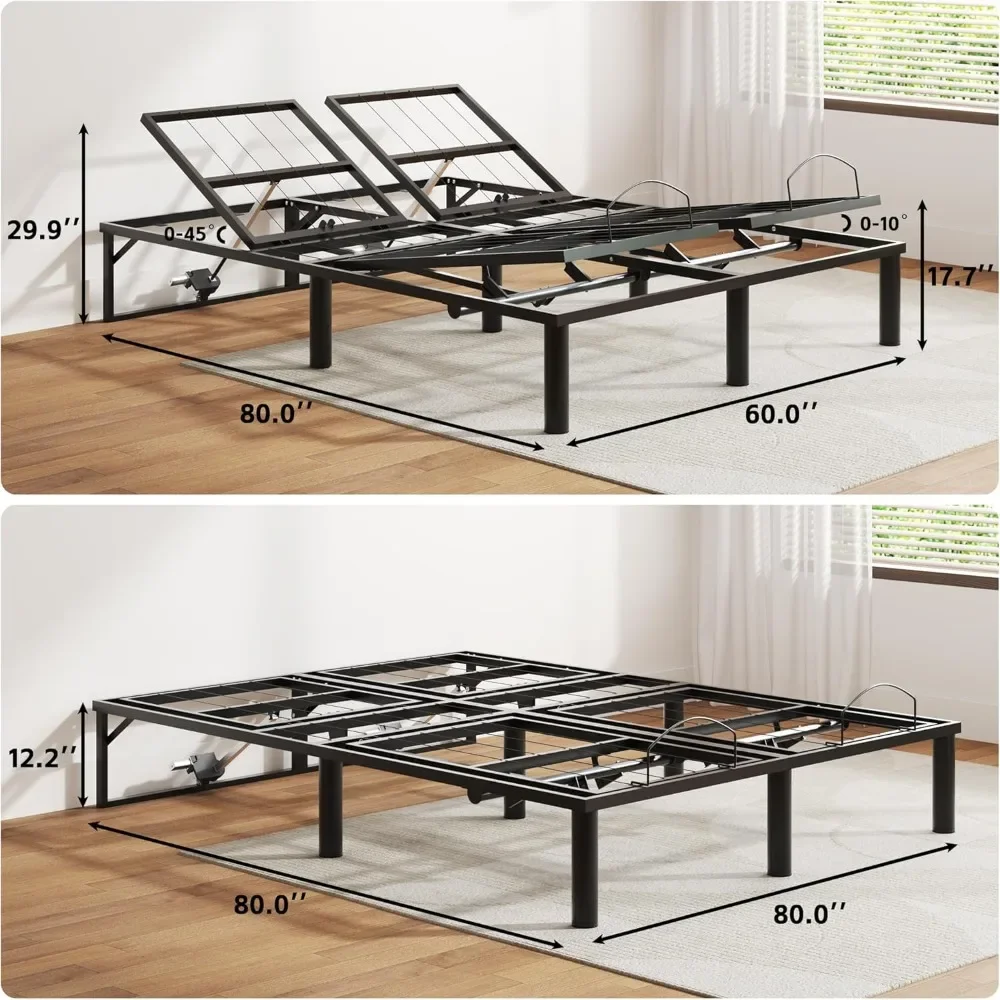 Adjustable Bed Frame Queen Size, Electric Beds Base with Remote, Ergonomic Beds Frame Independent Head and Foot Incline, Bed