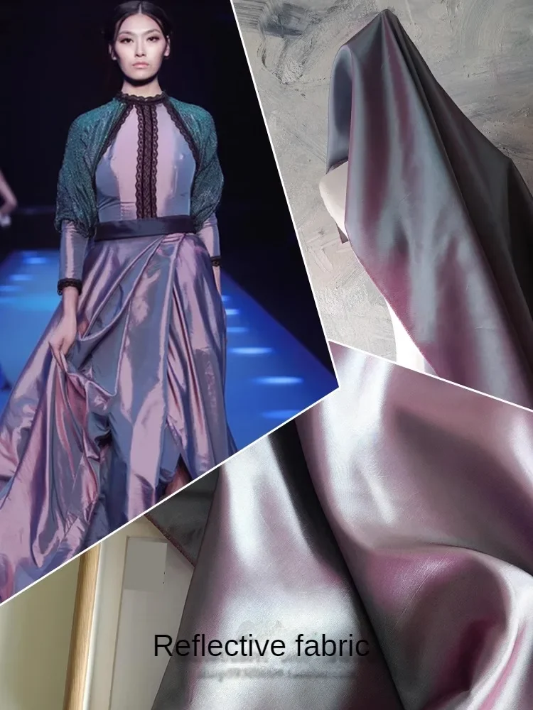 Laser Phantom Satin Sun Reflective Fabric Fashion By The Meter for Dresses Curtains Sewing Thin Upholstery Textile Smooth Purple