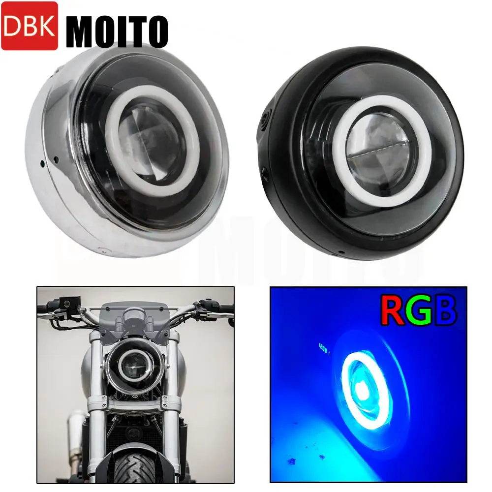 

5.75‘’RGB Headlight Universal Head Light Fairing Head Lanp Assembly Motocross Enduro Headlamp Round Motorcycle Headlight