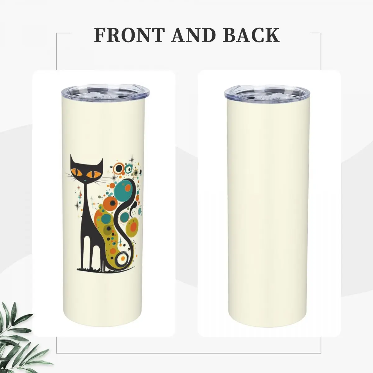 Mid Century Modern Atomic Cat Stainless Steel Tumbler Vacuum Insulated Mugs Thermal Cold Cup Straw With Lid 20oz