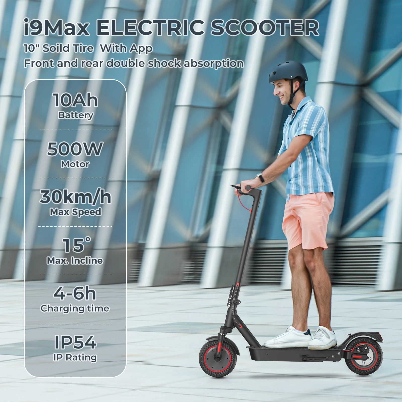 IScooter i9Max سكوتر كهربائي 500 واط موتور 10Ah بطارية مزدوجة امتصاص الصدمات أضعاف الدراجات البخارية 10in الصلبة العسل الإطارات سكوتر