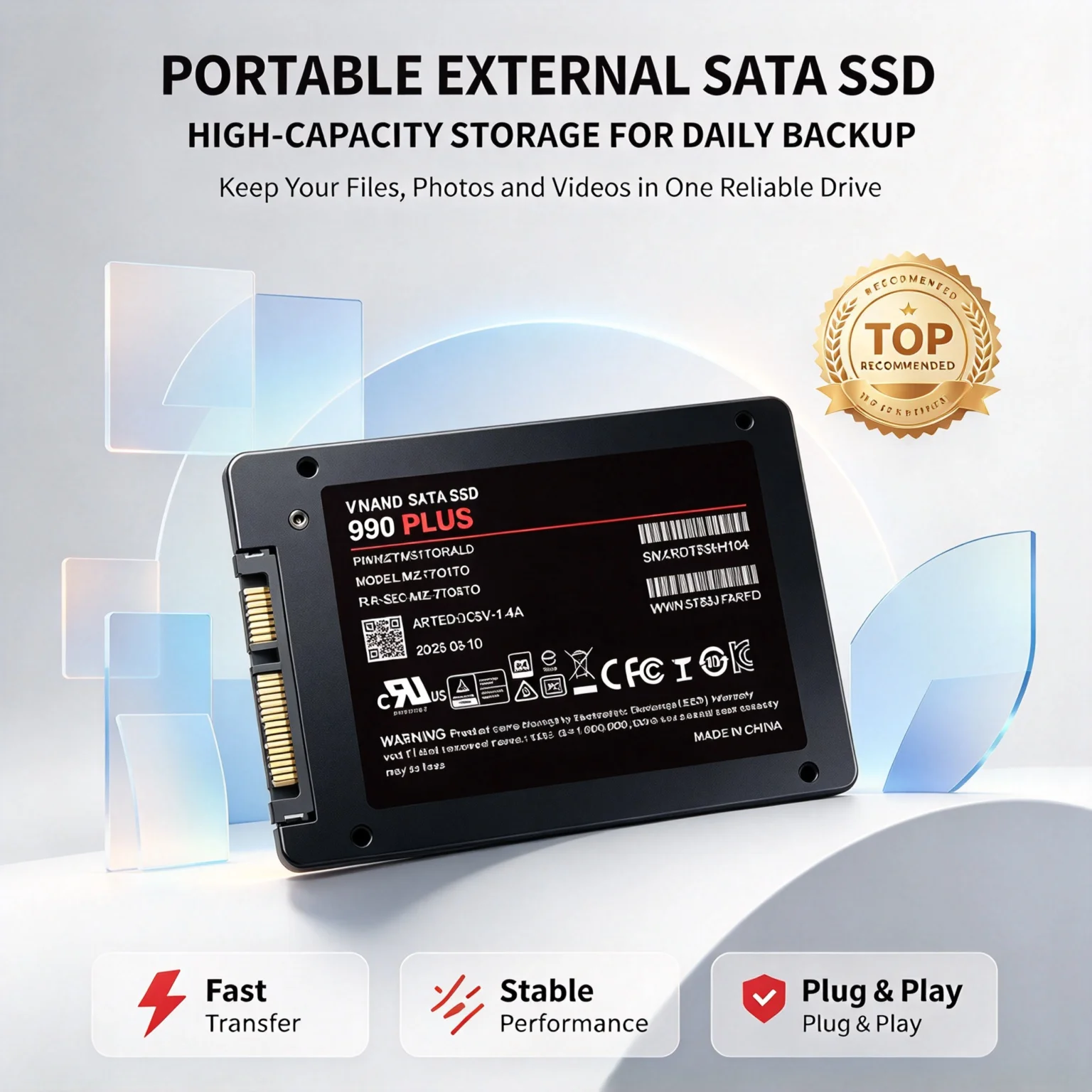 2.5-Inch SATA3 Internal SSD 990 PLUS, 500GB/1TB/2TB/4TB, Solid State Disk, Hard Drive, Microcomputer, Desktop, Laptop.