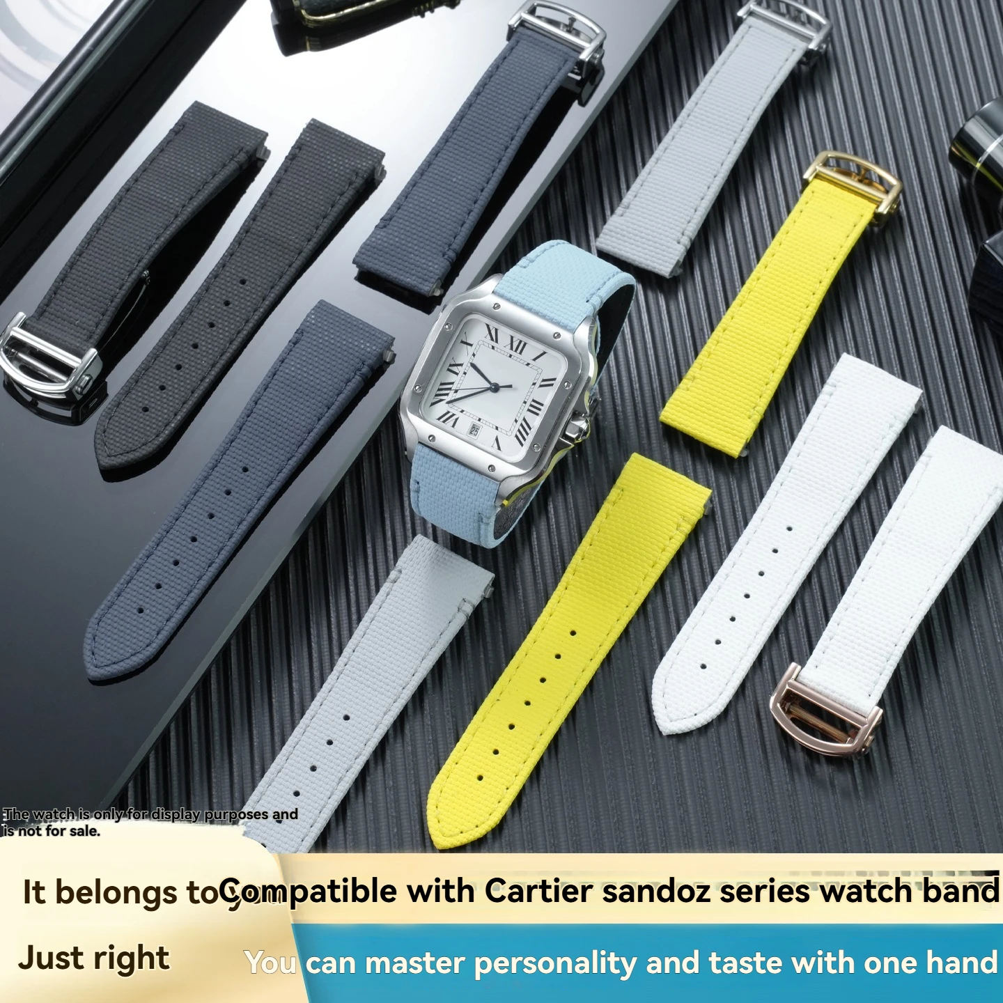 

15/19/21/23mm Medium-to-Large Steel-Tip Beaded Strap for Cartier Santos WSSA0008 (Quick-Release Fluorocarbon Strap)