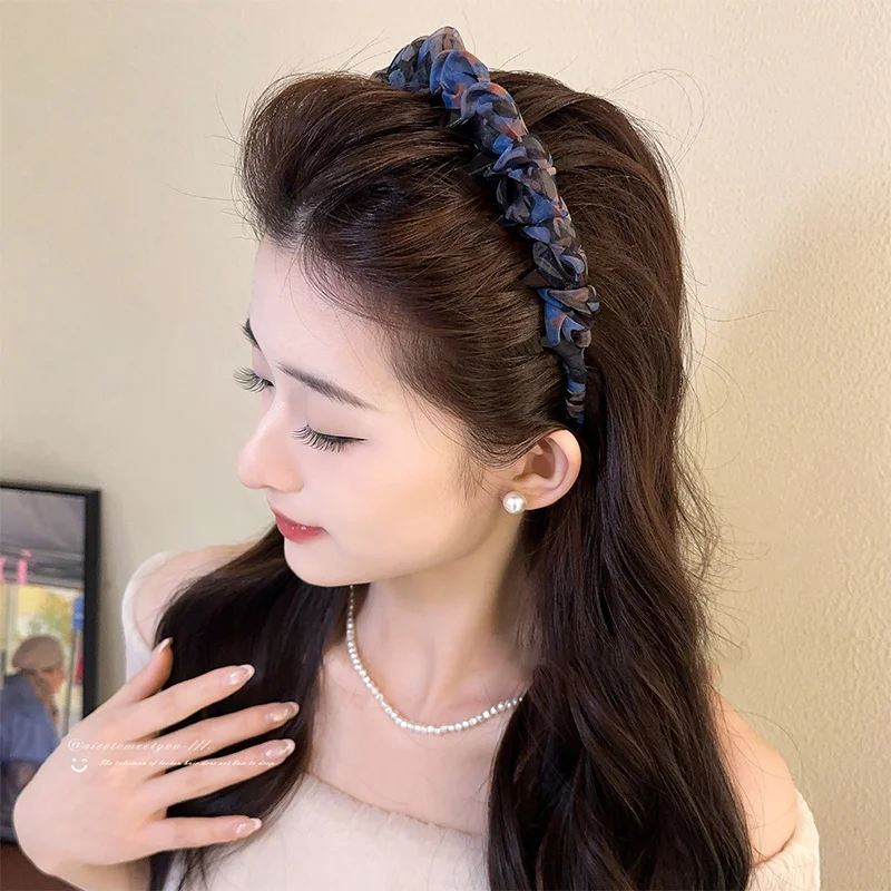 【A-Beautiful 】Iridescent Gradient Ruffled Mesh Wave Headband - Ethereal Summer Hairband With Anti-Slip Teeth & High Crown Effect