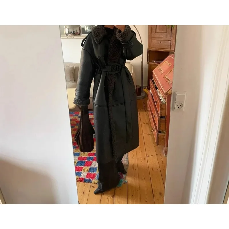 

2025 зимняя новая женская одежда, модное теплое пальто с меховым воротником, длинное издание