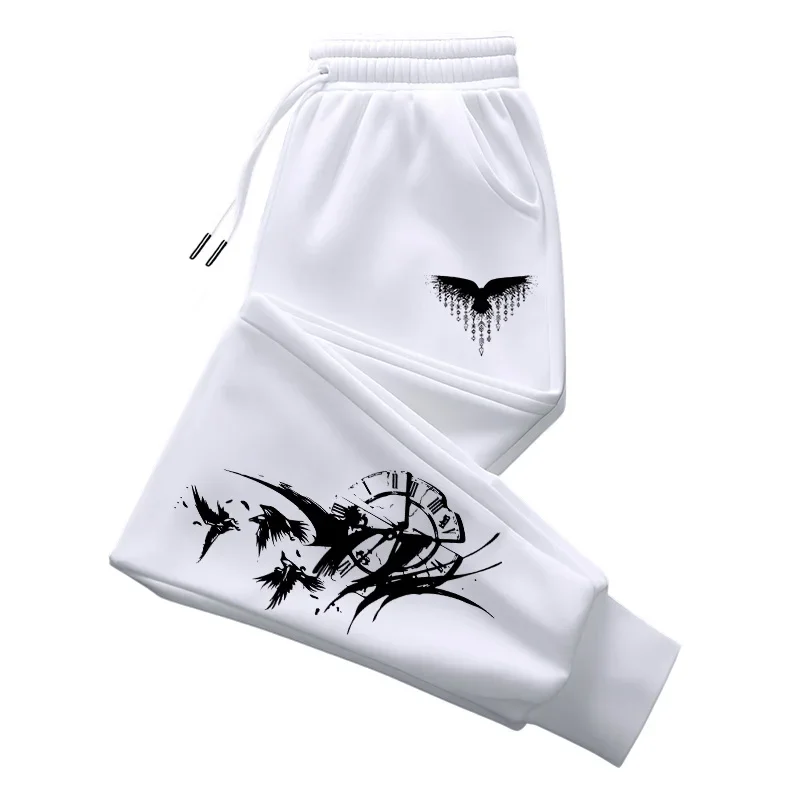 Retro‑styled bird timepiece graphic artwork print relaxed loose sweatpants men hip hop sports casual jogger pants modern cut