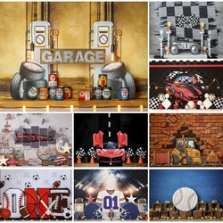 Racer Sports Backdrops Kids Birthday Cake Smash Boy Photography Child Baby Photocall Baseball Soccer Backgrounds