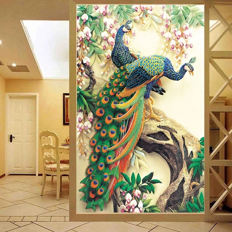 DIY full Diamond Embroidery,Round Diamond Peacock magnolia animal Living room decoration rhinestone beads Diamond painting