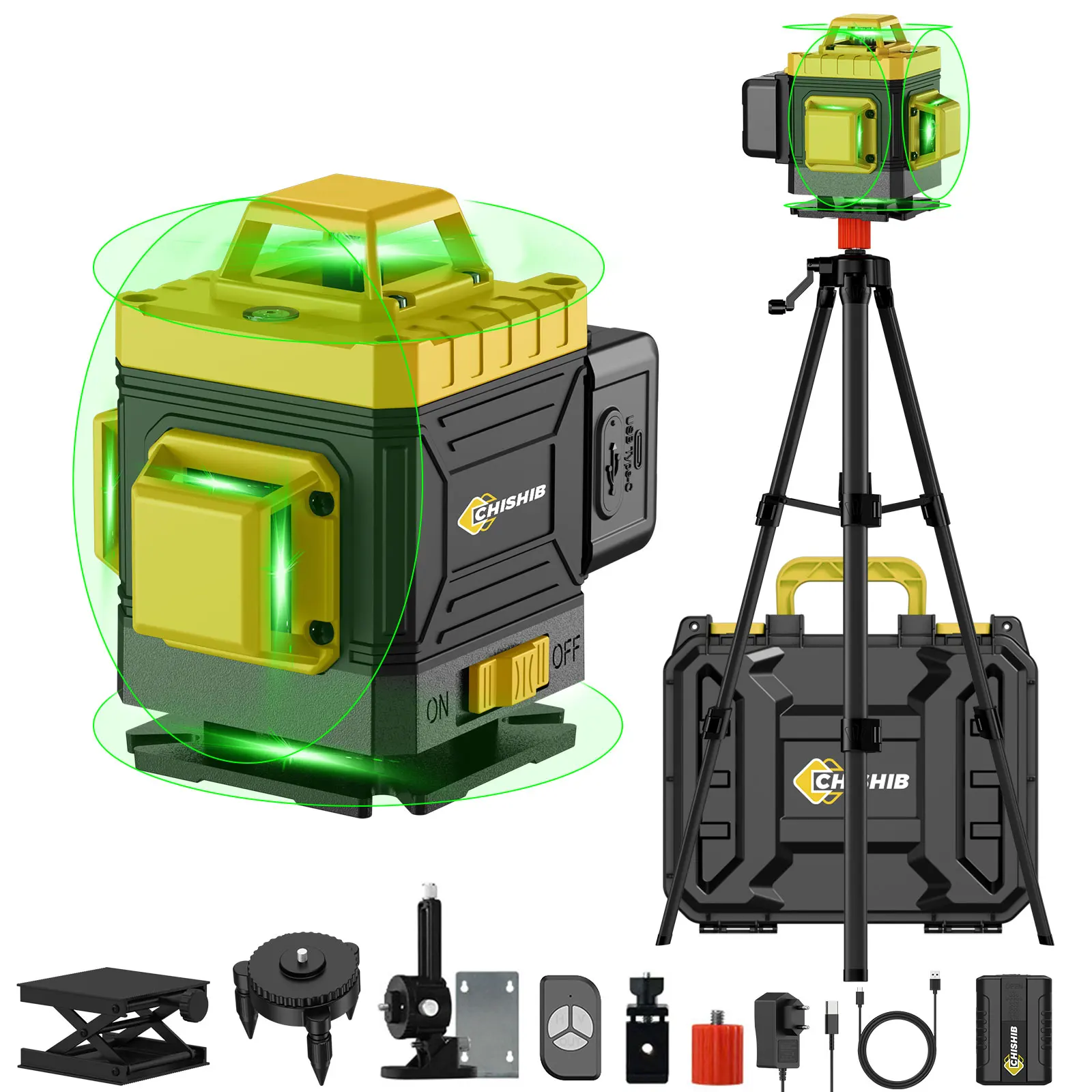 CHISHIB 4D 16 Lines Laser Levels with Tripod and Suitcase Horizontal Vertical 360°Self-leveling Professional Laser Level Tool