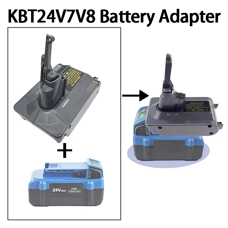 

For Kobalt 24V Lithium Battery KBT24V7V8 Battery Adapter Convert To for Dyson V7 V8 Battery Work for Dyson V8/7 Vacuum Cleaners