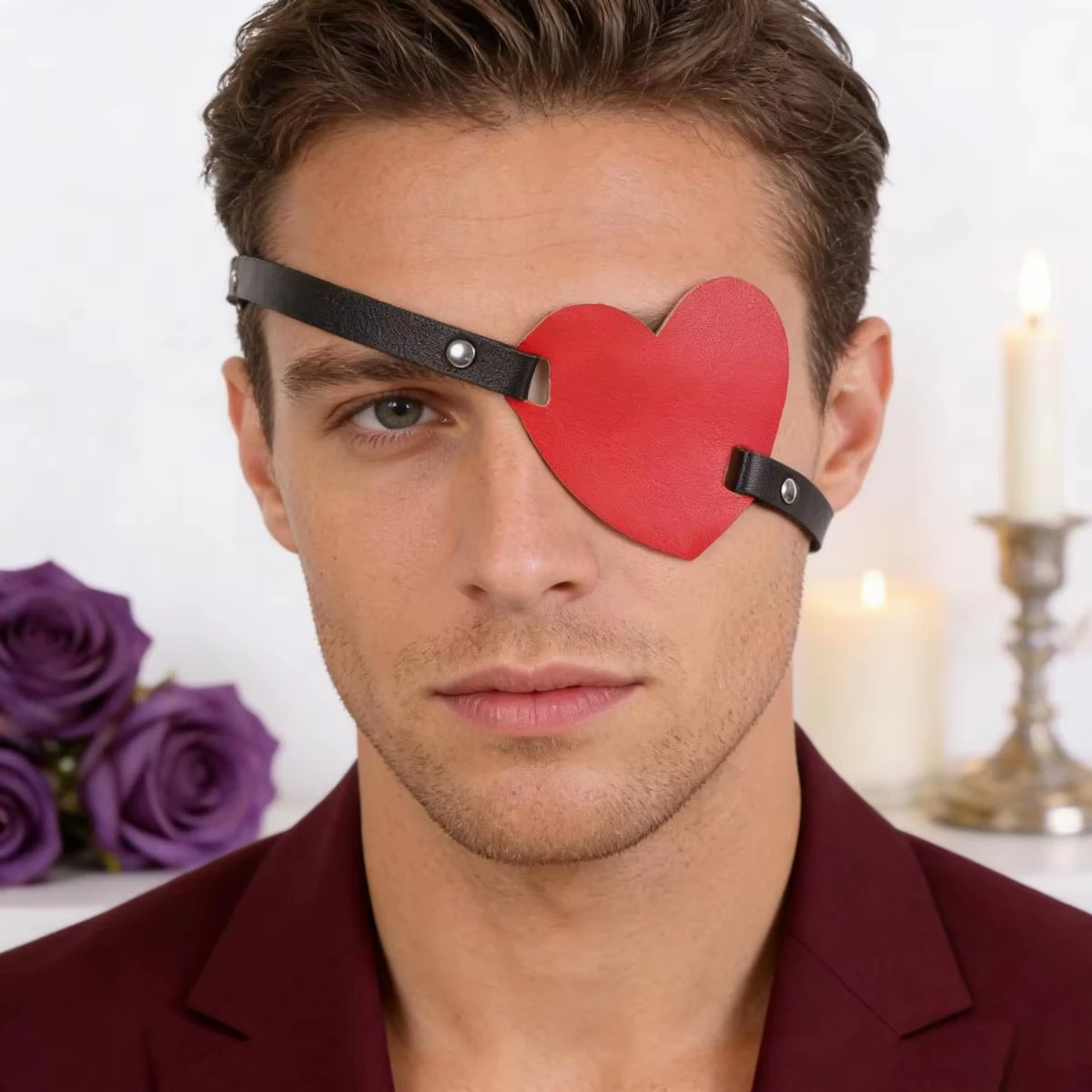 คอสเพลย์ผ้าปิดตาหัวใจสีแดง, ผ้าปิดตาหนังแบบกอธิคสำหรับผู้ชาย, ของขวัญวาเลนไทน์สำหรับเขา