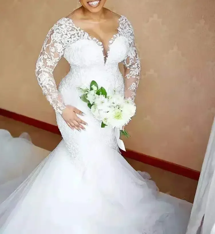 Aangepaste hoge kwaliteit zeemeermin trouwjurk luxe bruidsjurk Afrikaans