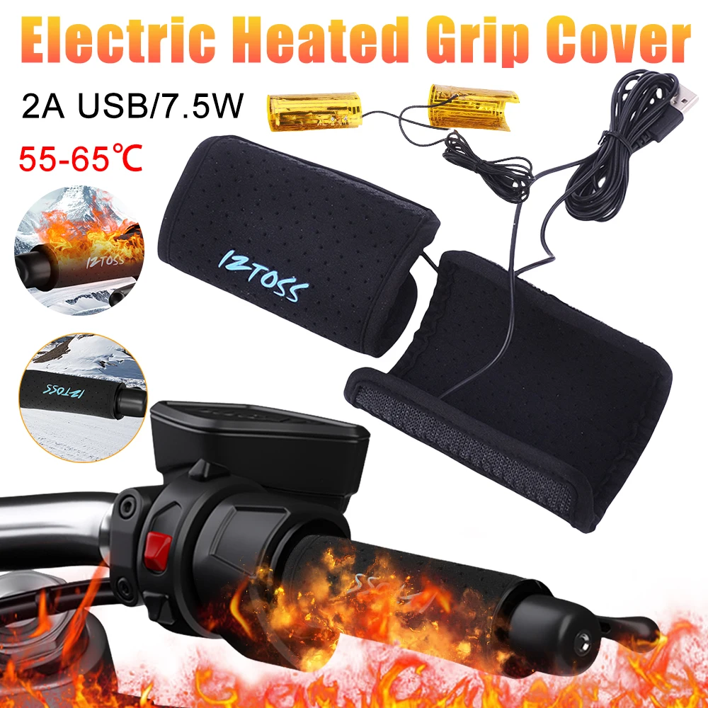 1 Pair Motorcycle USB Heated Grips Handlebars 55-65℃ With Temperature Control Switches Handlebar Warmer Removable Grips