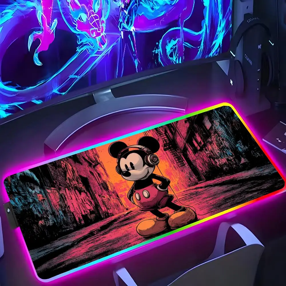 

Anime Mickey Mouse Happy Mouse Pad RGB Luminous 900X400mm Large Table Mat Non-slip Extra Large Game Office Mouse Pad