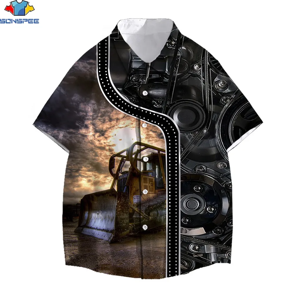 SONSPEE 3D Print New Shirts for Men Tractor Agriculture Summer Harajuku Vacation Beach Country Rural Retro Street Cool Shirt Top