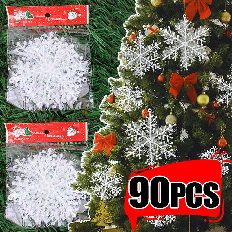 30/90PCS Hanging Snowflakes 6-18CM Christmas Tree Ornaments Glitter Home Decorations DIY Pendent Winter Garland Navidad New Year