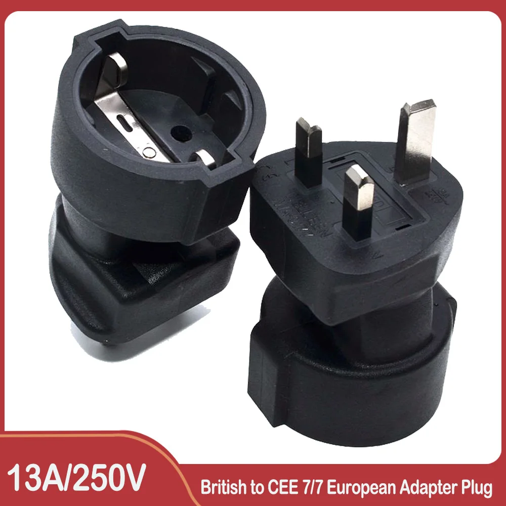 BS 1363 UK 3 Pin to CEE 7/7 European Adapter Plug - CE Certified - Industrial Grade (WA-0177),Black