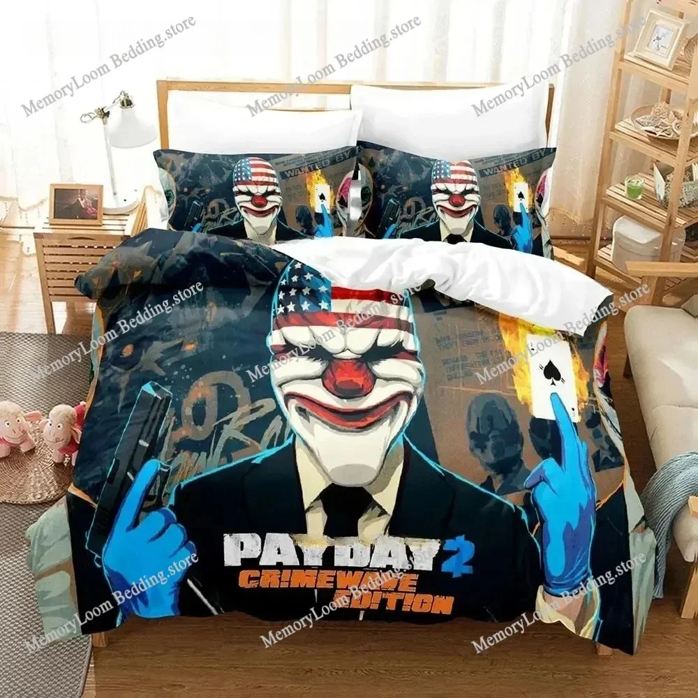 Game Payday Bedding Set Single Twin Full Queen King Size Bed Set Adult Boys Bedroom Duvetcover Sets Hip Hop Clown Anime Bed