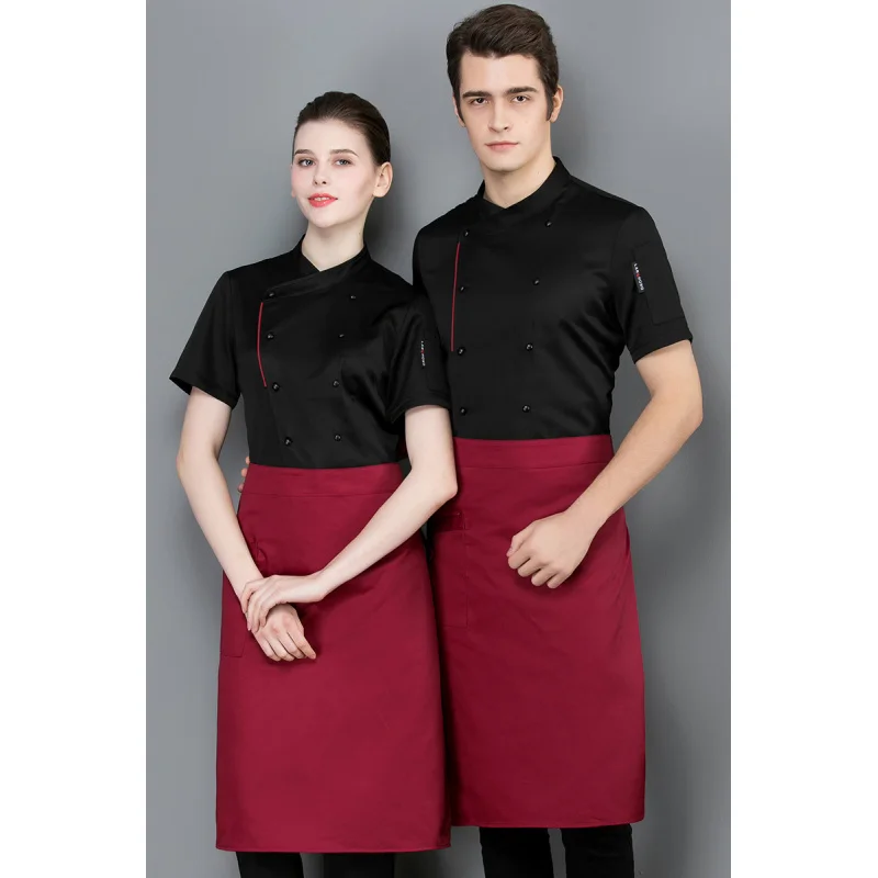 

High-quality hotel chef uniforms for summer, breathable short-sleeved workwear for men and women, thin work uniforms for dining