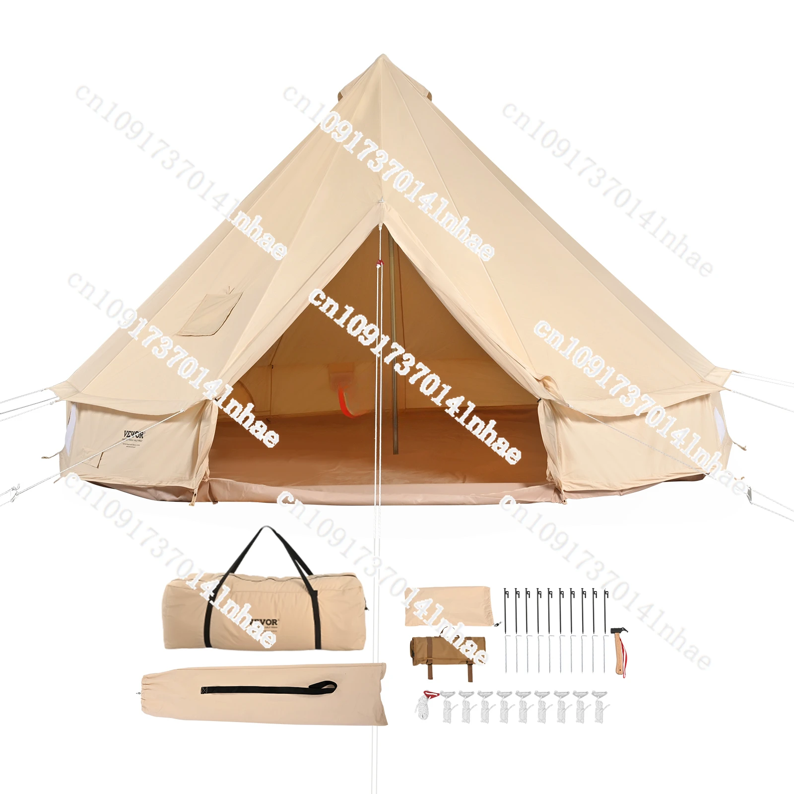 Canvas Bell Tent 4 Seasons Canvas Tent for Camping with Stove Jack Breathable Tent Family Camping Outdoor Hunting Party