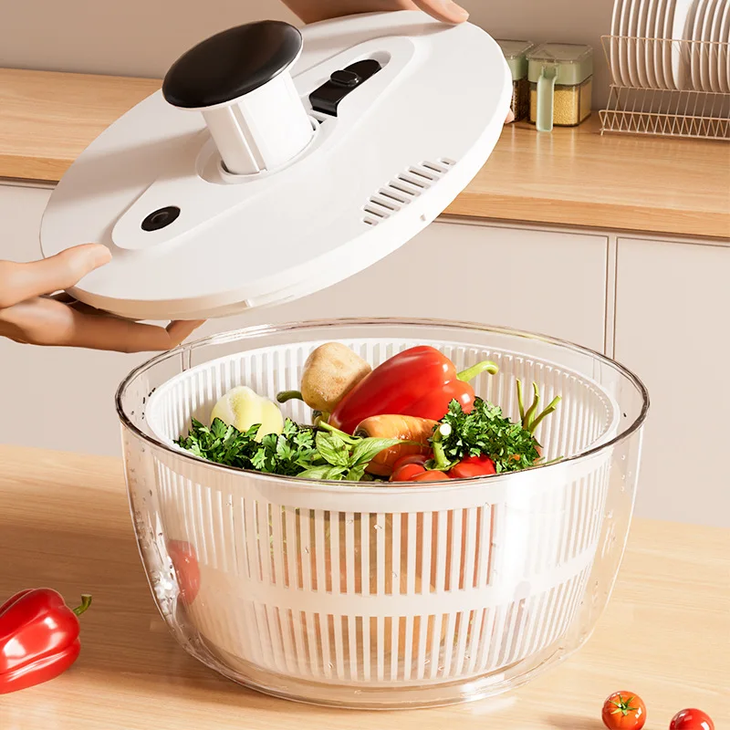 New Plastic Vegetable Dehydrator Household Manual Salad Spinner Fruit and Vegetable Kitchen Rotating Drain Basket