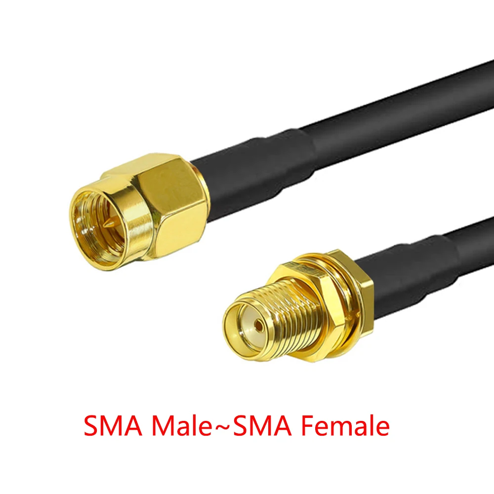 SMA Male to SMA Female RG58 50ohm Cable Coaxial Extension Connector RPSMA Plug Jack Right Angle Crimp Brass RF