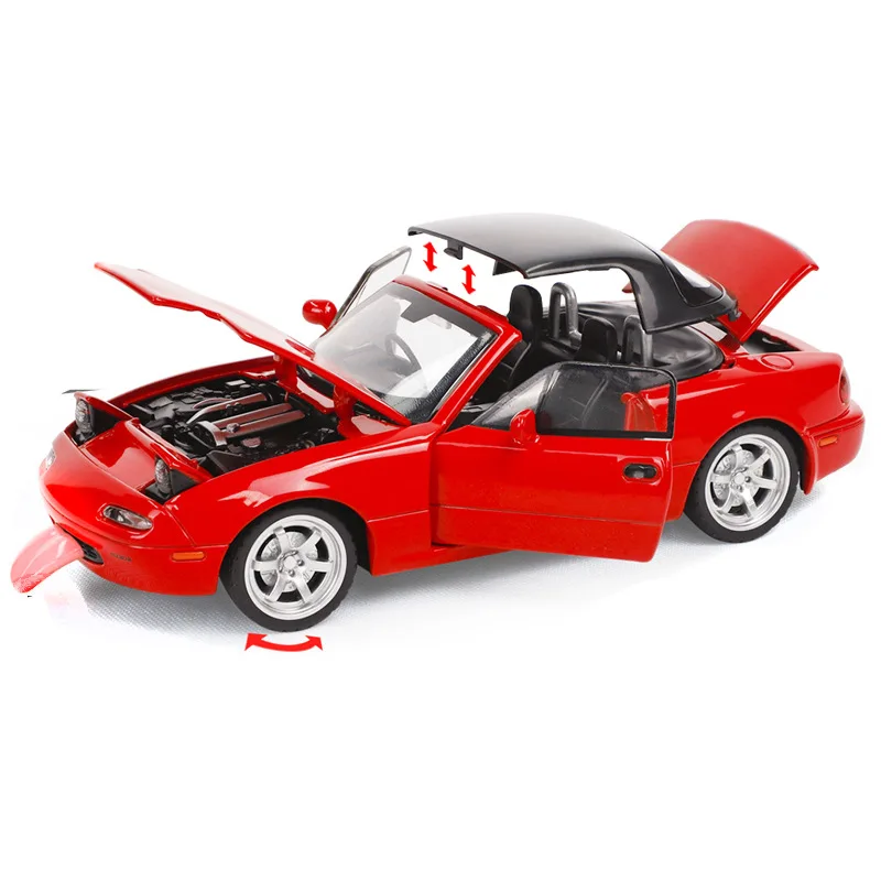 1/32 Mazda RX7 MX5 Miniature Diecast Toy Car Alloy Model Sound & Light Doors Openable Collection Gift for Children Boy Kids