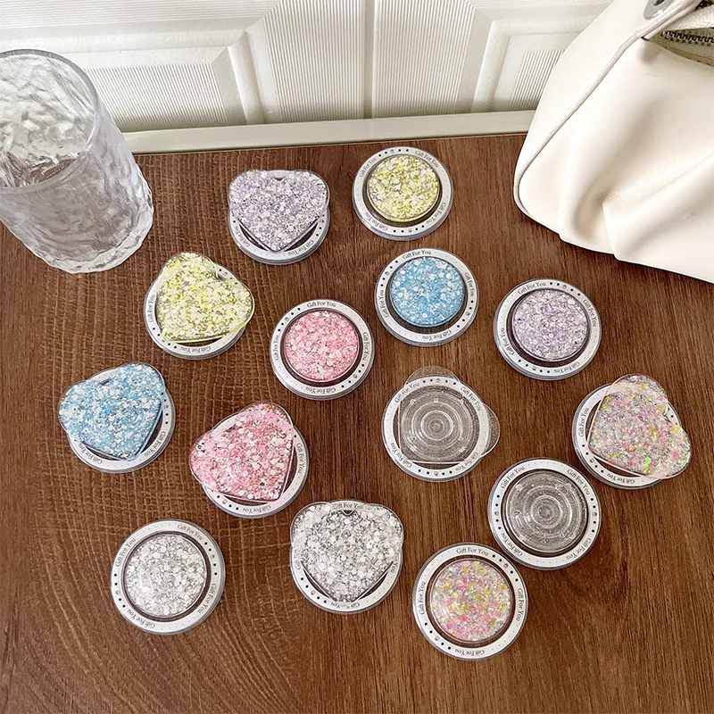 

Корейский креативный круглый блестящий блестящий магнитный кронштейн для телефона в форме сердца на воздушной подушке, выдвижной для Iphone Griptok, подставка-держатель