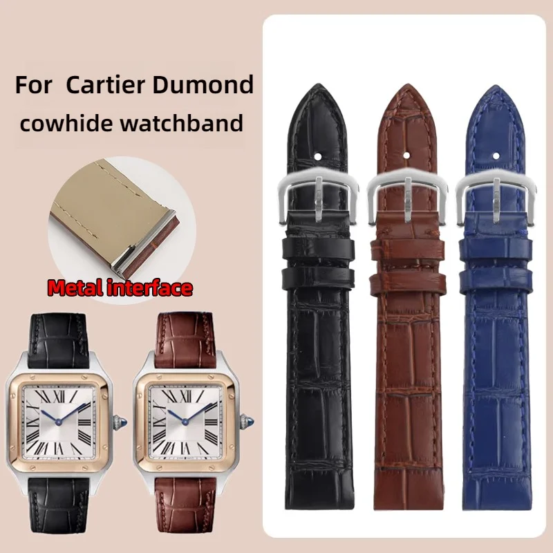 

Высококачественный кожаный ремешок для часов 17,5 мм 15,5 мм для Cartier Santos Dumont, быстросъемный ремешок из воловьей кожи, женский браслет с пряжкой.