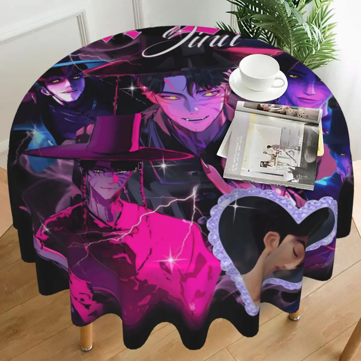 

KPop Demon Hunters Round Tablecloth Jinu Waterproof Table Cloth Funny Home Picnic Events Party Graphic Table Cover