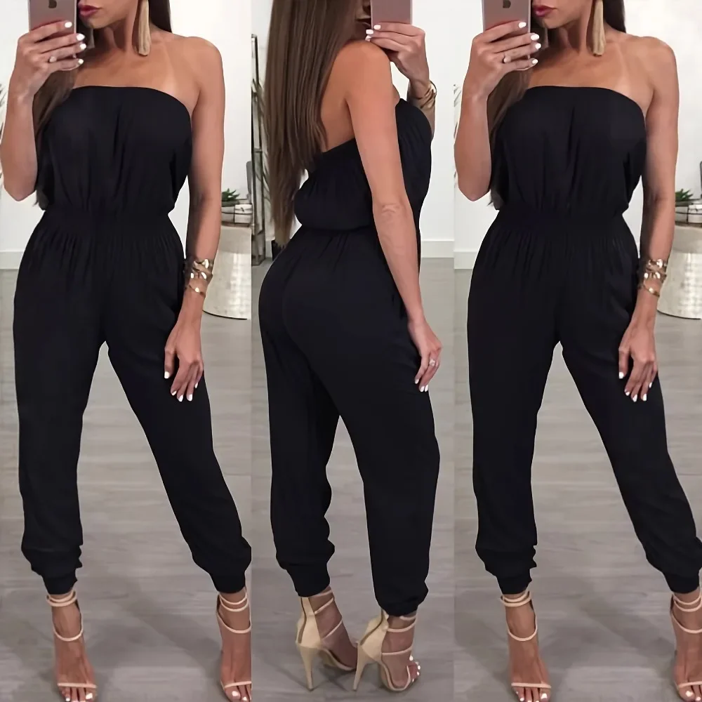 Women Off Shoulder Black Jumpsuit Sexy One Piece Bodysuit New European Style Ladies Daily Streetwear Chic Versatile Fashion