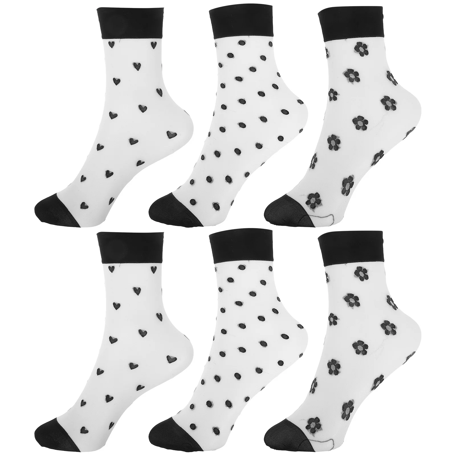 

Черно-белые носки среднего размера, прозрачные кружевные дизайны премиум-класса, дышащие, удобные для женщин и девочек, летние сетчатые носки до щиколотки