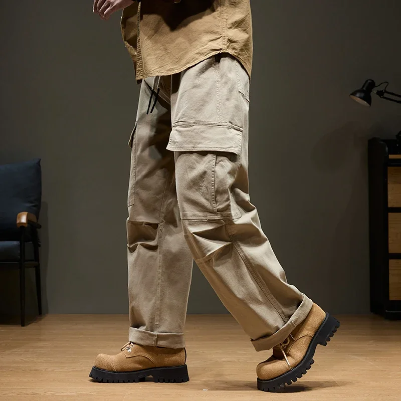 سراويل البضائع الفضفاضة للرجال مع جيوب 100% قطن برباط خصر مرن واسع الساق سراويل تقليدية خارجية مقاس كبير 8XL #5