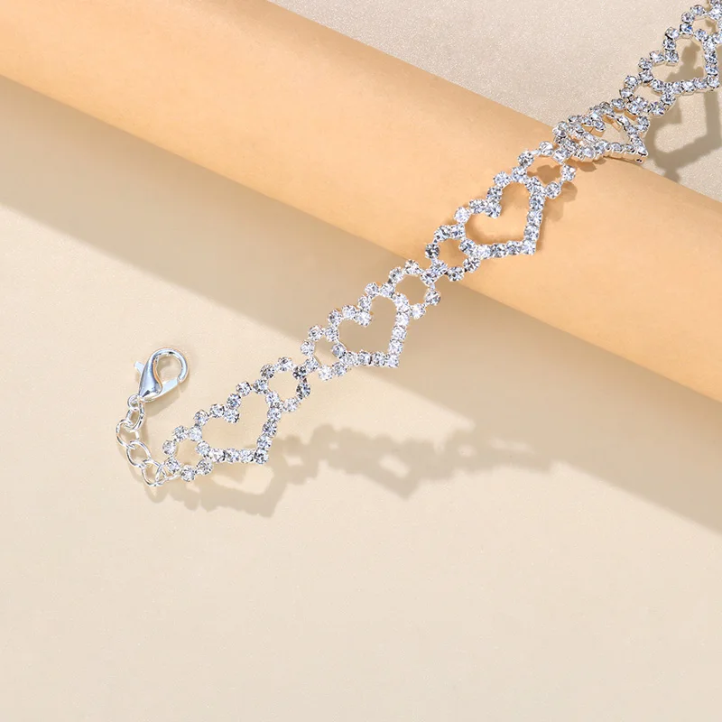 Stonefans Summer Beach Hollow Out Rhinestone Heart Anklet for Women Boho Heart Love Ankle Bracelets Sandals Barefoot Jewelry