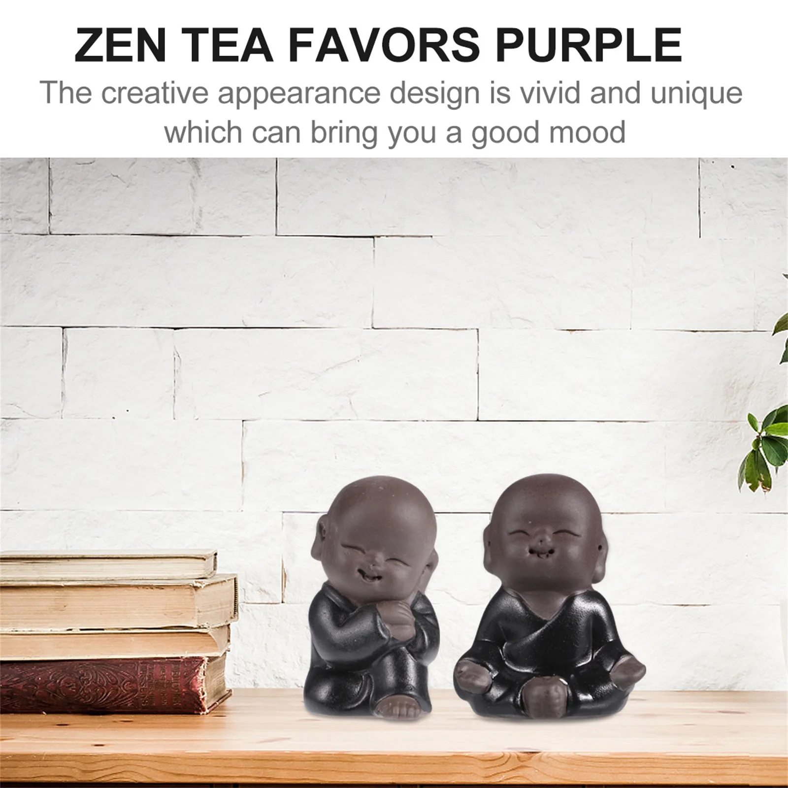 

4Pcs Purple Clay Zen Monk Ornament Set Cute Buddha Decoration for Tea Table Home Stress Relief Peaceful