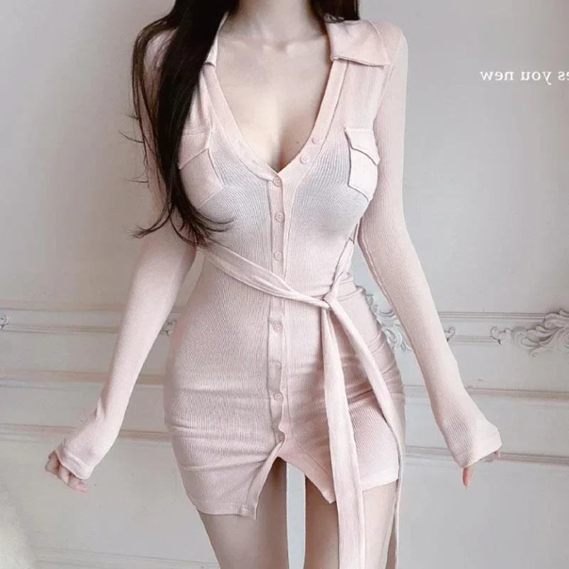 

Sexy Bodycon Dr with Sa Slit for Korean Drama Actr mid Waist Commute Sle Long Sve ort Skirt