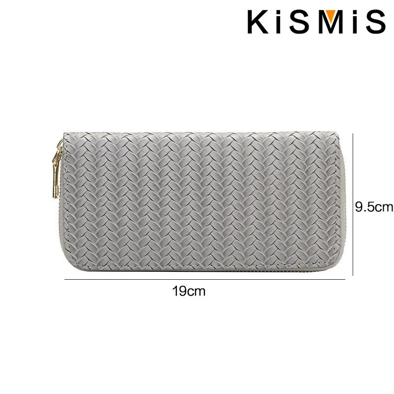 KISMIS New Medium and Long Zipper Women\'s Wallet - European and American Style Fashion with Pu Leather Woven Design