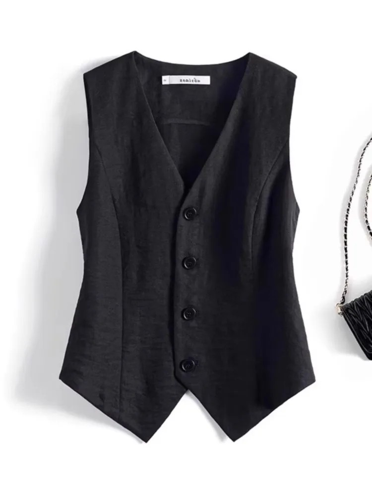 

Bla V-Ne Cotton Linen Jaet Women's Summer Svel Suit Outerwear Thin Model Single Button Pure Color Commute Sle