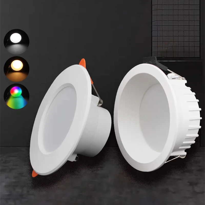 Lampa sufitowa RGB LED typu Downlight AC 10W/15W AC 110V 220V ściemniania wpuszczane Led lampa punktowa z IR lampa zdalnie sterowana