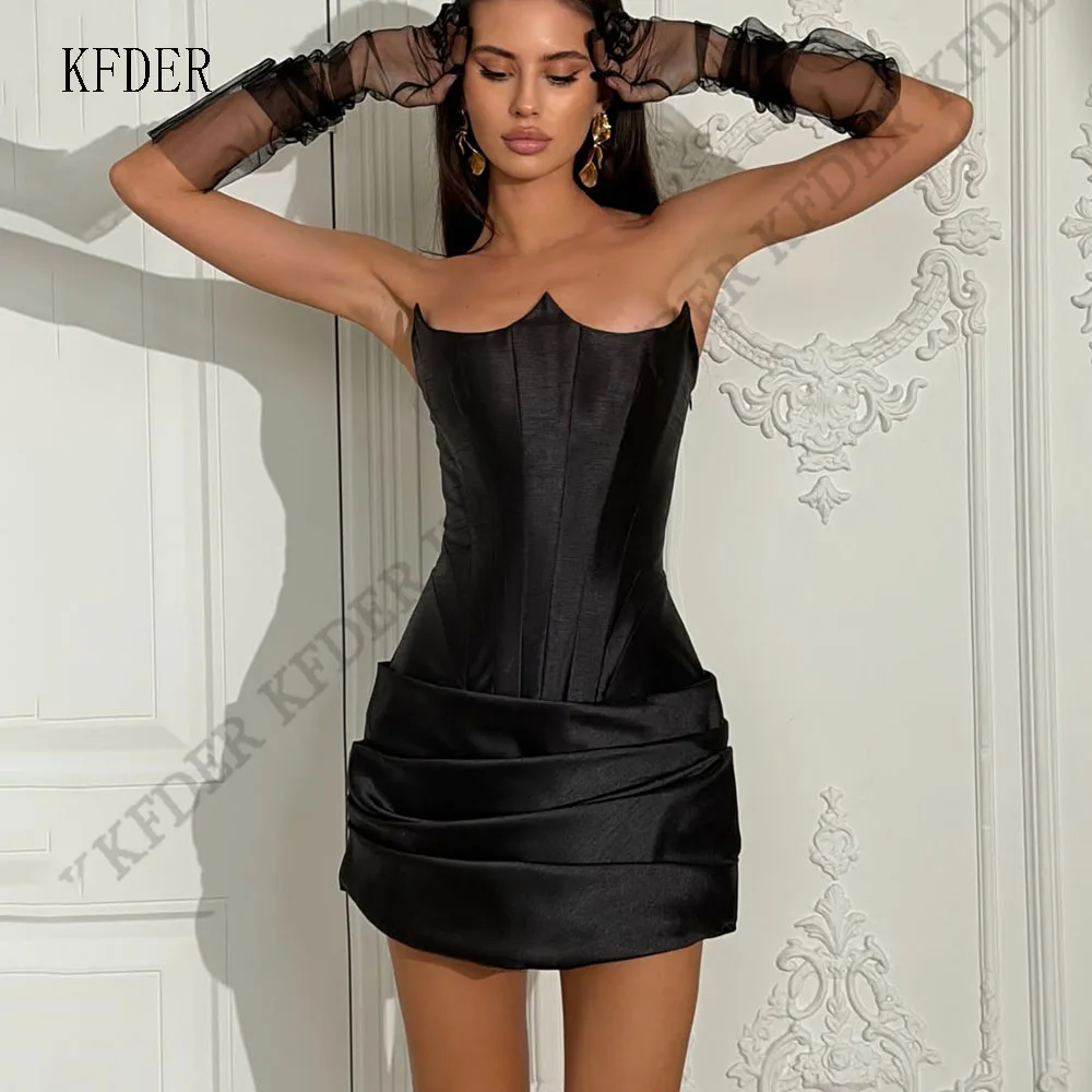 Black Sexy Strapless Satin Sheath Prom Dress Clubbing vestidos de noiva Mini Length Cocktail Club Night Evening Dresses