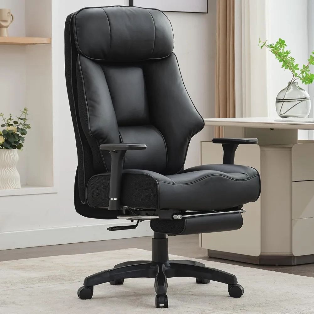 

Big and Tall Leather Office Chair with Foot Rest, Ergonomic, Aids Lower Back Relaxation, Ideal for Office