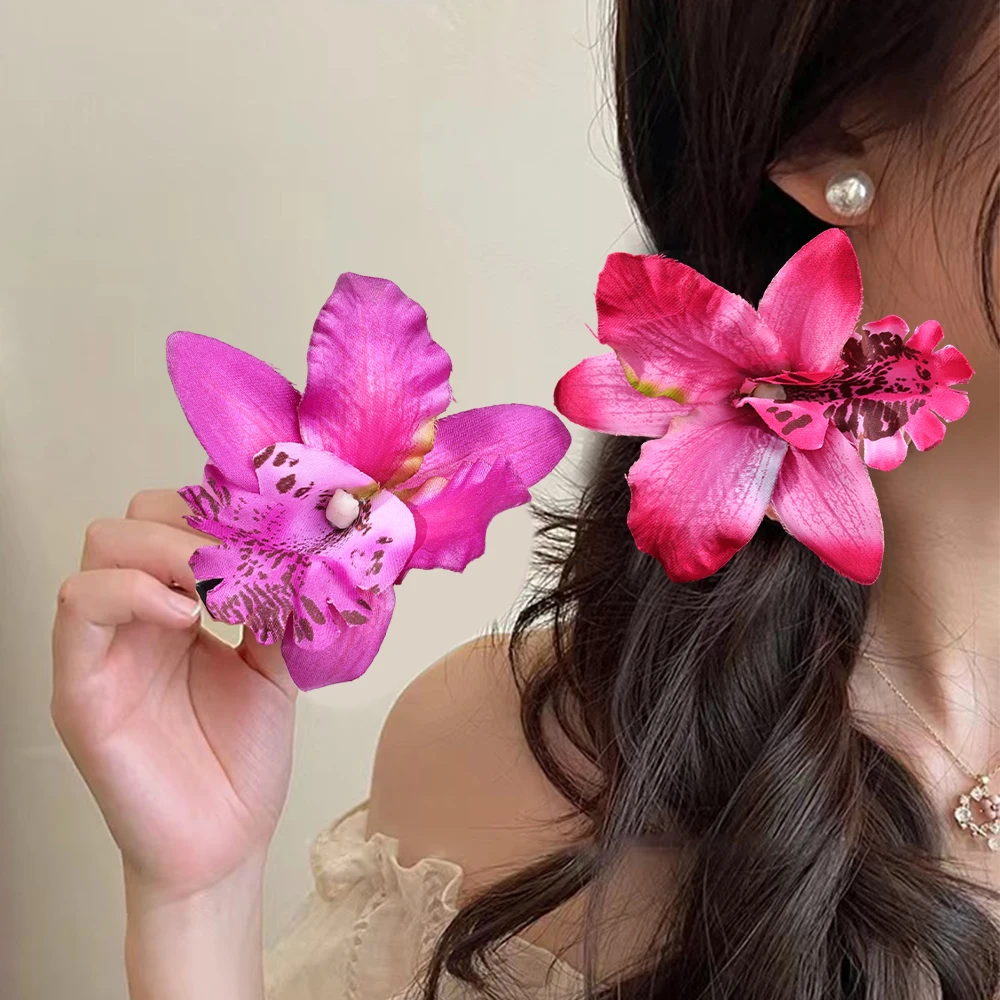 2024 Korean Hawaiian Beach Flower Hair Clips Orchid Hair Clips Tropical Fancy Dress Accessories Women Girls Fashion Headdress image 2